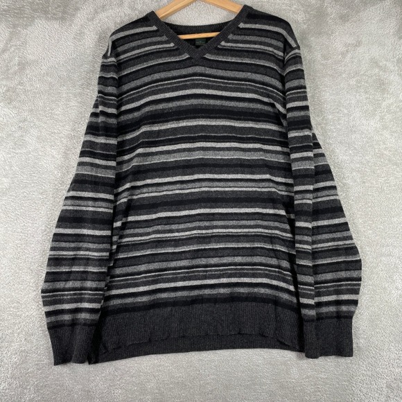 Marshall Field'S Other - Marshall Fields Sweater Mens XL Gray Striped V Neck 100% Cashmere Long Sleeve